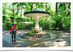 Marilynn at the Mushroom Fountain.